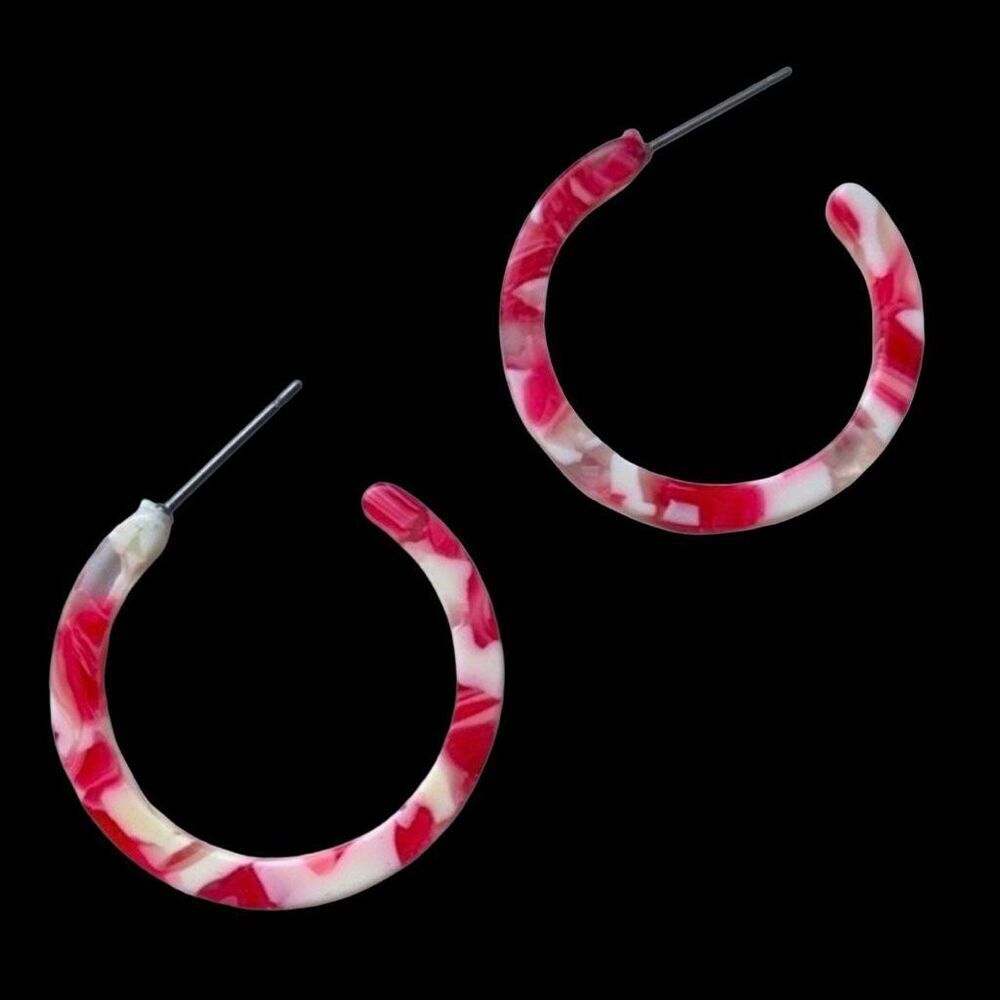 Swirled Pink & White Marbleized Hoop Earrings